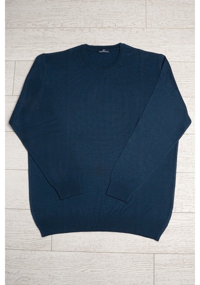 Woolen World Bisiklet Yaka Battal Büyük Boy Yünlü Triko Kazak İndigo