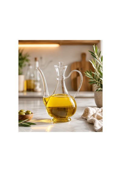 Borosilikat Lüx Cam 750 Ml İbrik Model Yağdanlık Akıtmaz Yağlık Sirkelik Bej Bej