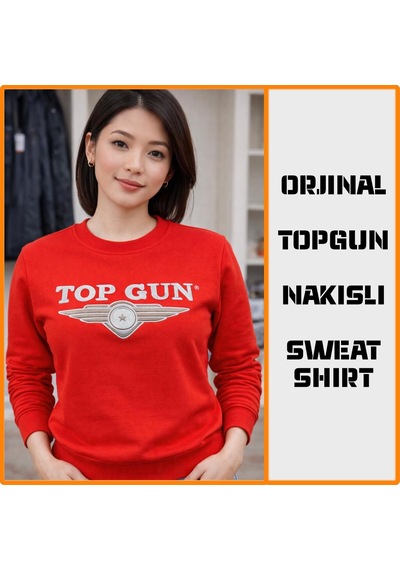 Top Gun Nakıslı Sweat Kırmızı Kırmızı