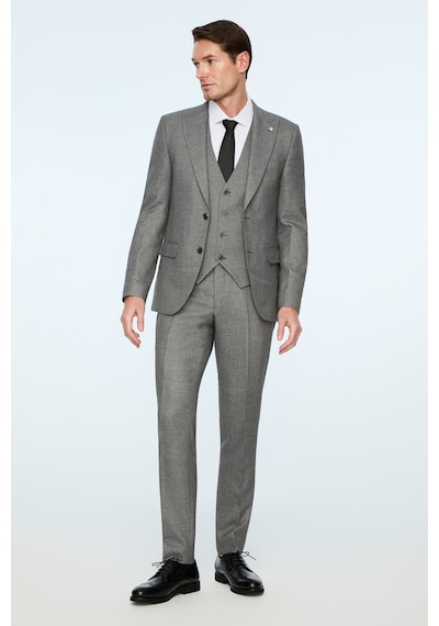 Morven Erkek Siyah Poliviskon Trend Desenli Slim Fit Sivri Yaka Yelekli Takım Elbise 26mc001084001 Siyah