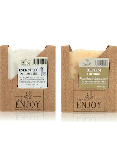 Suds Enjoy Doğal Eşek Sütlü + Bıttım El Yapımı Yüz Saç ve Vücut Sabunu 2 x 100 G