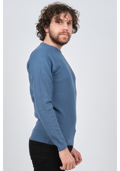 Çizgi Triko Erkek Bisiklet Yaka Slim Fit Kazak 42554259 Mavi Mavi