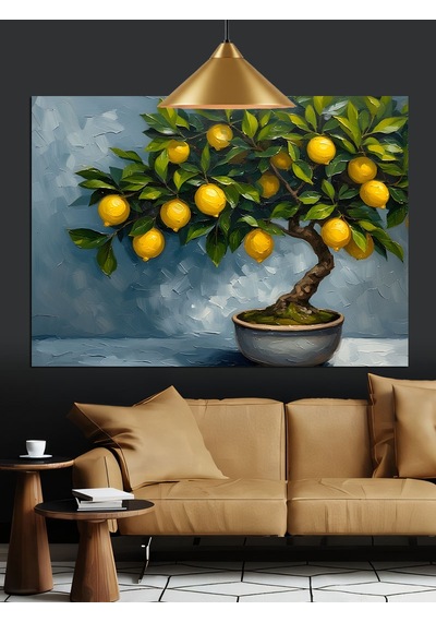Limon Ağacı Küçük Bonsai Dekoratif Kanvas - Mdf Ahşap Tablo
