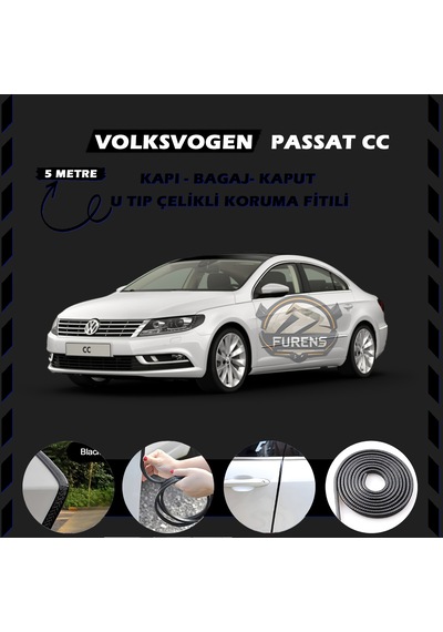 Volksvogen Passat Cc Oto Araç Kapı Koruma Fitili 5 Metre Parlak Siyah Renk