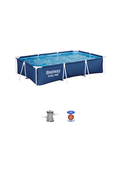 Bestway 56411 Steel Pro Dikdörtgen Yerüstü Prefabrik Havuz Seti 3,00 M X 2,01 M X 66