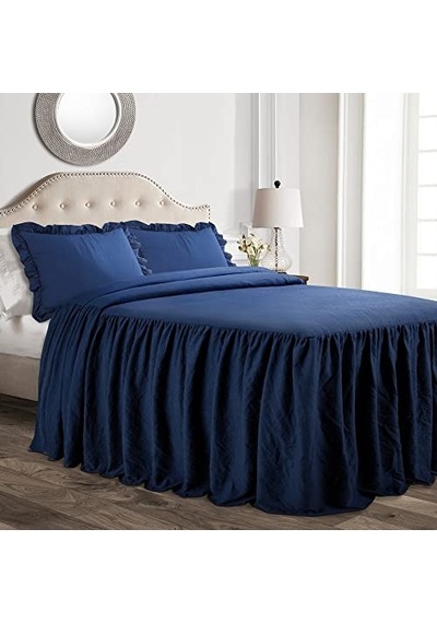 Fırfırlı Etek Yatak Örtüsü, Polyester, Lacivert, Queen Çok Renkli