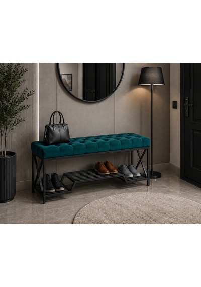 Siyah Metal Bench Ayakkabılık Bank, Kapı Girişi Puf Ayakkabılık Yeşil