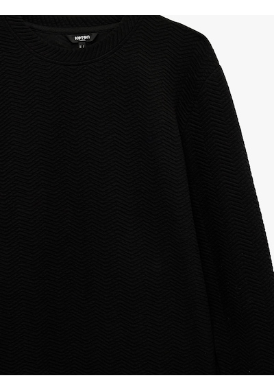 Koton Regular Fit Uzun Kollu Dokulu Bisiklet Yaka Sweatshirt Siyah 6sam70011mk Siyah