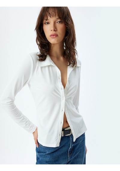 Koton Slim Fit Basic Gömlek Uzun Kollu Beyaz 5wak60005ek Beyaz