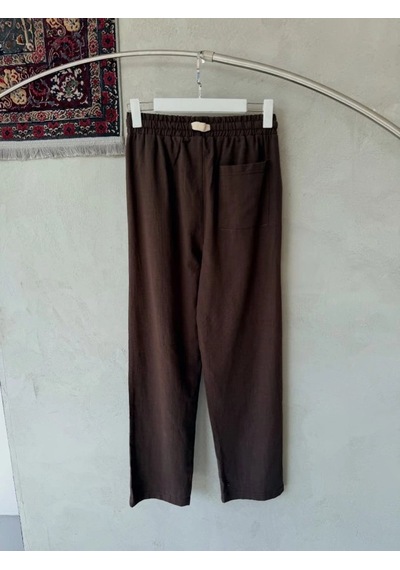 Defymoda Erkek İthal Yıkamalı Keten Pantolon Kahverengi