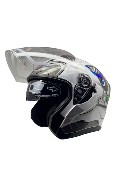 Kask Ls5 Marka Çenesiz Yarım Kask Beyaz - Gri - Mavi