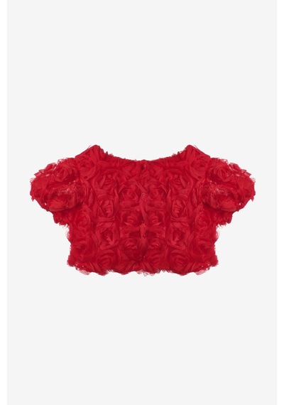 Le Mabelle Kırmızı Kısa Kollu Gül Aplike Detaylı Kız Çocuk Crop Bluz - Millie Kırmızı