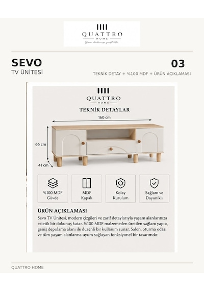 Sevo Tv Ünitesi Beyaz - Meşe