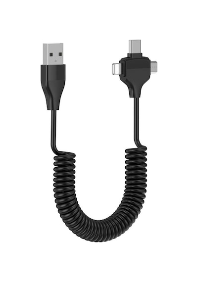 Spiral Tasarımlı Micro, Type-c Ve Lightning To Usb 3'ü 1 Arada Şarj Kablosu 1 Metre - Oto Şarj Kablosu