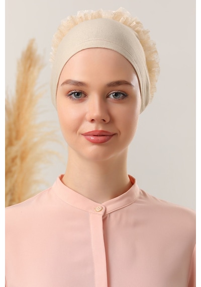 Melodi Scarf Tesettür Fırfırlı Bone Bej Bej