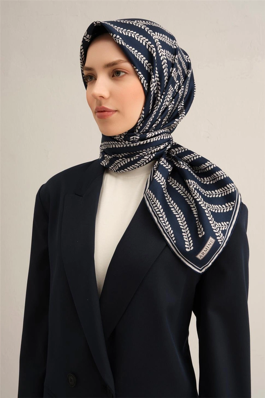 Armine Klasik Desenli Saf İpek Twill Eşarp 9351d 07 Laciver