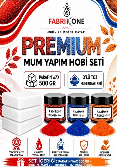Premium Mum Yapım Hobi Seti - Parafin Wax 500 Gr - 3'lü Toz Mum Boyası Seti - Kırmızı, Mavi, Turuncu Bkfabpw5003kmt Karışık