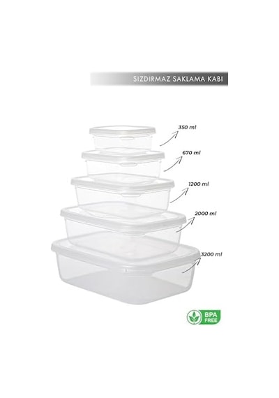 Nare Dikdörtgen Sızdırmaz Saklama Kapları Şeffaf 5'lı Set 7009