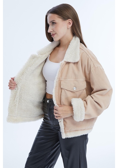Selectmoda Kadın Çift Cepli İçi Kürklü Fitilli Mont Somon