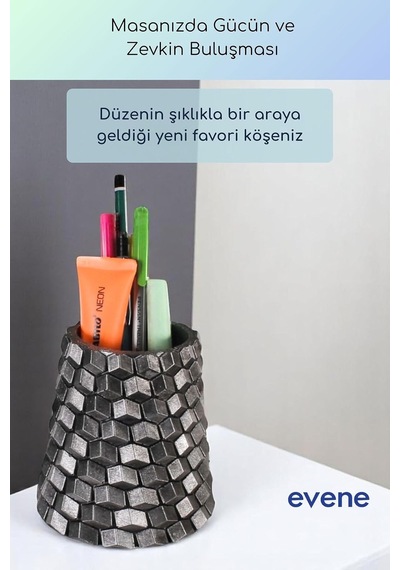 Tr Kalemlik Masa Kalemliği Organizer Kalemlik Gümüş Eskitme Renk Model 84 Genel