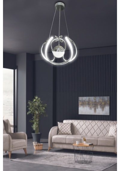Arya Tek Toplu Led Avize 2 Mt - - Kumandalı / Krom Krom