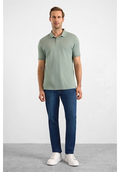 Süvari Su Yeşili Slim Düz Baskısız Pike Düğmeli Polo Yaka Tişört Sts1014000019-y01