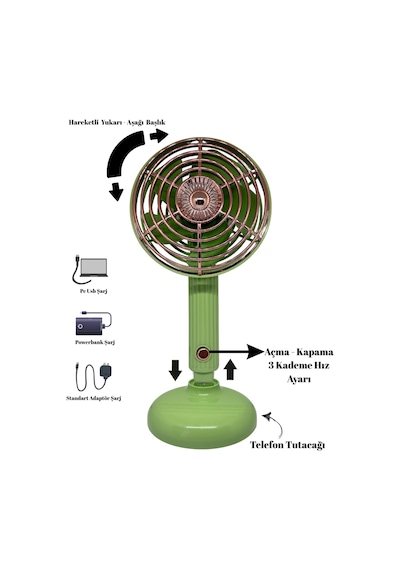 Fy060 Taşınabilir Masaüstü Ve El Yeşil Usb Fan