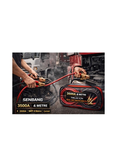 Senbang 3500a Akü Takviye Kablosu 4 Metre Tırlar/kamyonlar İçin Özel, Çantalı, Güçlü Kıskaçlı Marş Kablosu