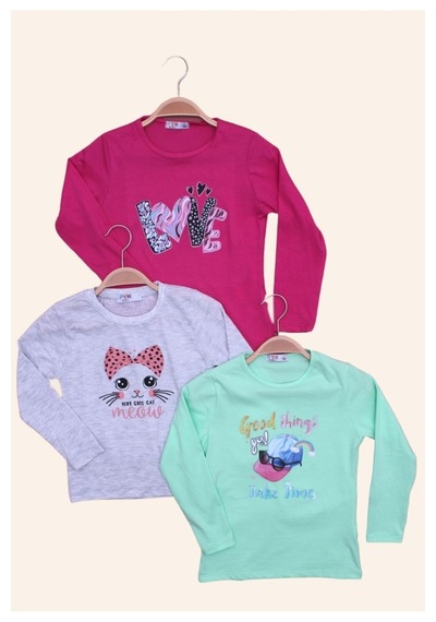Fyk Kids Kız Çocuk Uzun Kol Basic 3'lü Sweatshirt Çok Renkli