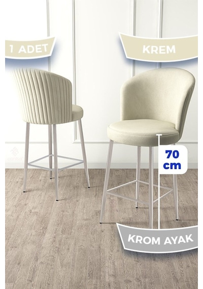 Canisa Fora Serisi Ada Mutfak Bar Sandalyesi Krom Kaplama Metal Ayaklı Babyface Kumaşlı 1 Krem Sandalye Sandalye Krem Ayaklar Krom