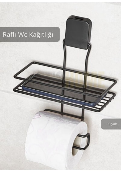 Jet's Home Paslanmaz Raflı Tuvalet Kağıdı Askılığı Wc Kağıtlık Tutucu Siyah Siyah