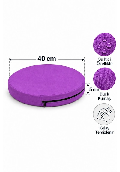 Kreş Minderi Anaokulu Aktivite Minderi, Bahçe, Dekor, Sandalye Minderi 40x40x 5 Cm Yuvarlak Minder 1 Adet Mor
