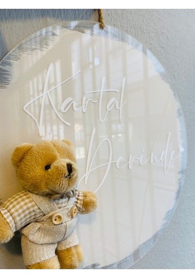 Bebek Kapı Süsü- Pileksi Ayıcıklı Kapı Süsü- Şeffaf Krem