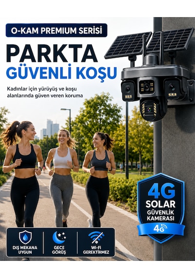 O-kam Ok335set5 12mp 4 Kameralı 4g Çift Solar Panel Gece Görüş 5gb Turkcell +32gb Hafıza
