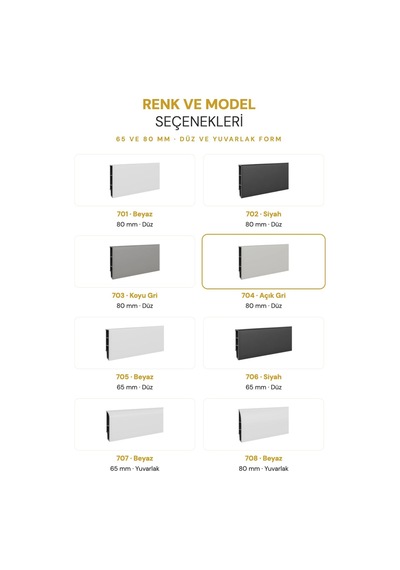 Vilo Sempla 704 Açık Gri Pvc Süpürgelik 240cm Kolay Montaj - Suya Ve Çizilmeye Dayanıklı