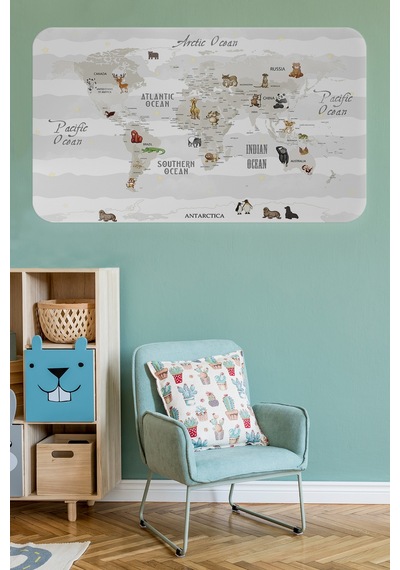 Eğitici Dünya Haritası Dünya Atlası Çocuk Ve Bebek Odası Duvar Sticker-85x130-3812 Çok Renkli