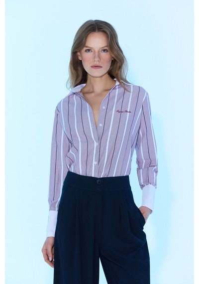 Sagaza Studio Ss6061 Çizgili Gomlek Bordo