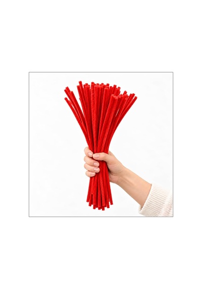 Şönil Çubuk 8 Mm Kalınlık 30 Cm Uzunluk, 100 Adet - Kırmızı
