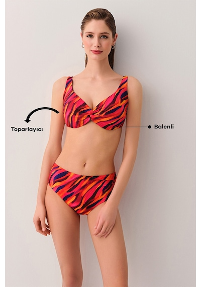 Suwen Flame Önü Burgulu Balensiz Bikini Üst Sb2557013841384 Flame Baskılı