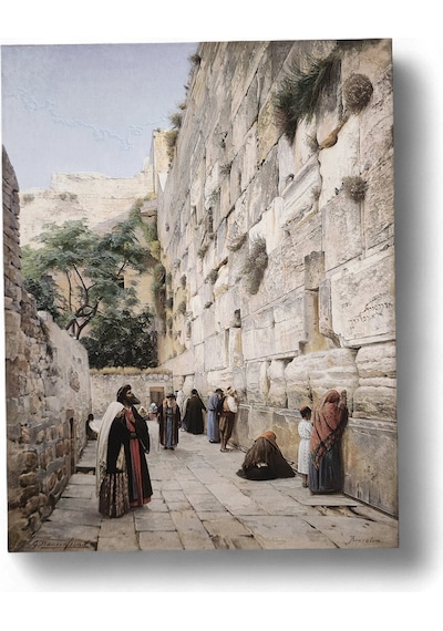 Ağlama Duvarı, Kudüs - Gustav Bauernfeind 26 Cm X 20 Cm Ahşap Pano Dini Masaüstü Çerçeve