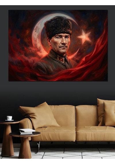 Atatürk Ay Yıldız Bayrak Tablosu Dekoratif Kanvas - Mdf Ahşap Tablo