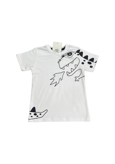 Dinozor Baskı Erkek Çocuk Takım-90566 Beyaz