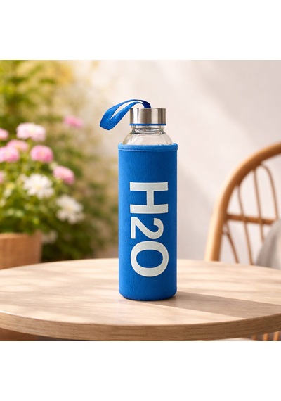H2o Kılıflı Cam Matara - Mavi / Şeffaf - 500 Ml Çok Renkli