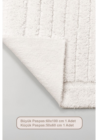Elart Luin Banyo Halısı Paspas Takımı Pamuklu 2 Adet 60x100 Cm Krem Krem