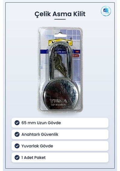 Asma Kilit 65 Mm Uzun Çelik Güvenlik Anahtarlı Ev Ofis Kapı Kilid