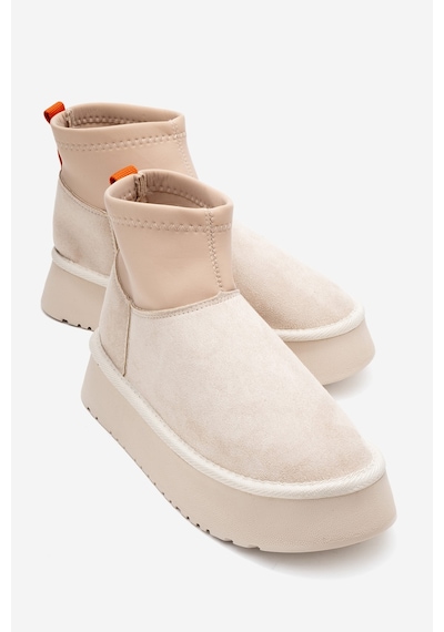 Luvishoes Luvi Shoes Ovar Bej Süet Scuba Platform Tabanlı Kadın Bot Bej