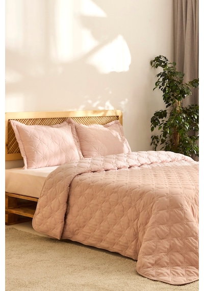 Kaşmir Home Lilly Çiçekli Çift Kişilik Yatak Örtüsü Takımı Pudra Pudra