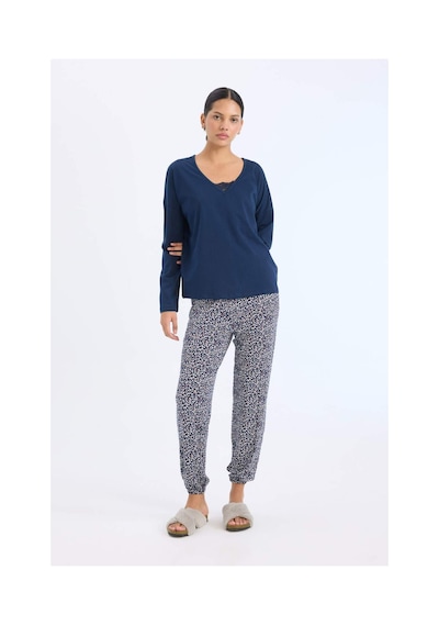 DeFacto Fall in Love Pijama Takımı Uzun Kollu Üst Desenli Uzun Alt E2357AX24WNNV31 Lacivert