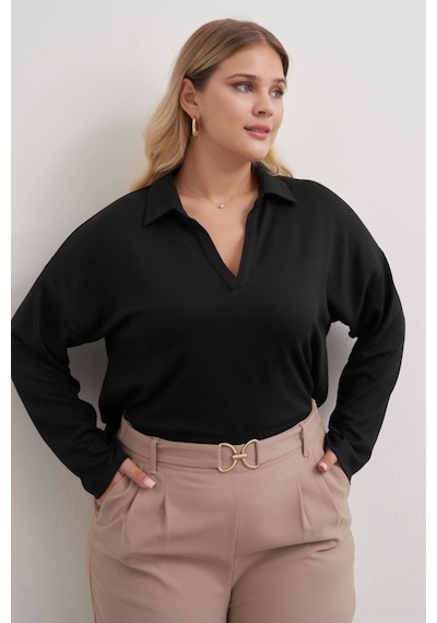 Myline Polo Yaka Triko Bluz-3363 Siyah