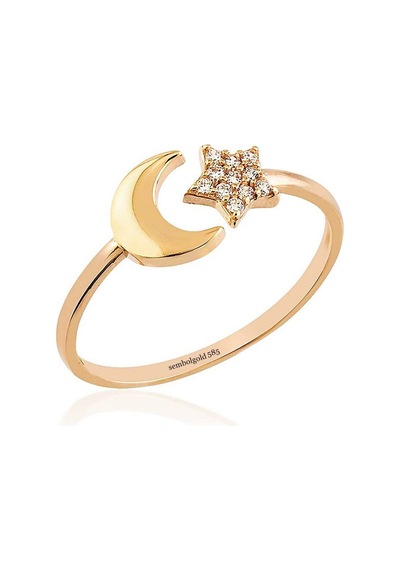 Ayyıldız Rose Altın Yüzük 14K Gold Taşlı 364012548